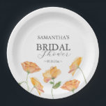 Bridal Shower Paper Plates Orange Poppy Flower<br><div class="desc">Add a whimsical touch to your bridal shower supplies with these beautiful paper plates, featuring a charming bottom border of watercolor orange poppy flowers. Designed with a delicate wildflower theme, these plates bring an elegant and botanical flair to any garden-inspired bridal shower or wedding celebration. Personalize them using the template...</div>