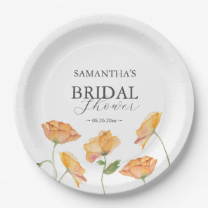 Bridal Shower Paper Plates Orange Poppy Flower