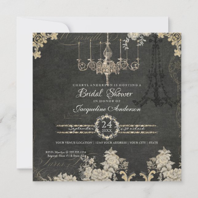 Bridal Shower Paris Chandelier Vintage Typography Invitation (Front)