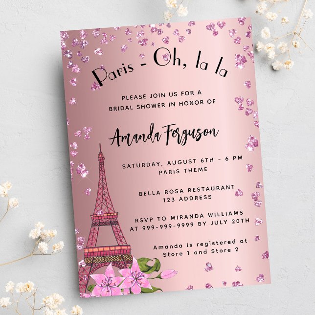 Bridal shower Paris Eiffel tower pink Invitation Postcard (Creator Uploaded)