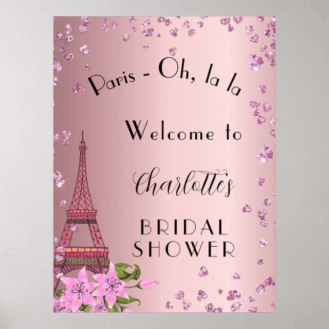 Bridal Shower Paris eiffel tower pink welcome Poster (Front)