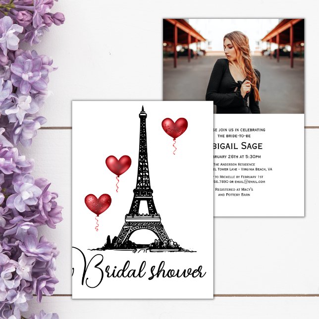 Bridal Shower Paris, Eiffel Tower, Red Balloons Invitation (Creator Uploaded)