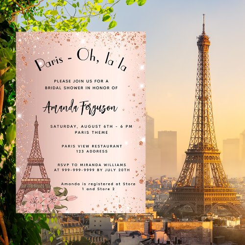 Bridal shower Paris Eiffel tower rose gold luxury Invitation