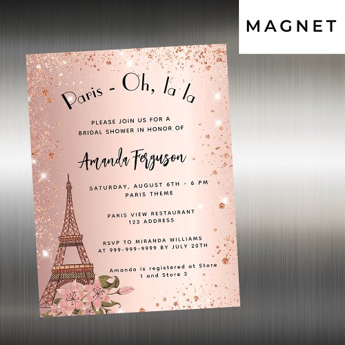 Bridal shower Paris Eiffel tower rose gold luxury Magnetic Invitation