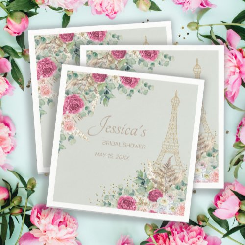 Bridal Shower Paris France Eiffel Tower Mint Green Napkins