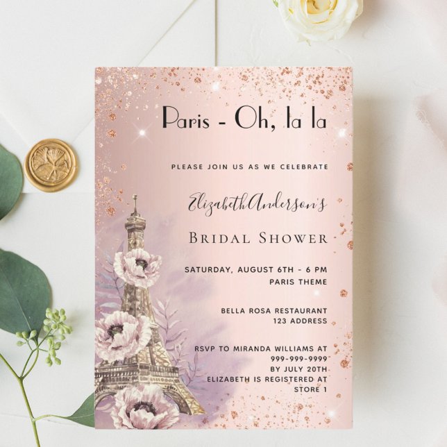 Bridal Shower Paris rose gold Eiffel tower Invitation (Creator Uploaded)