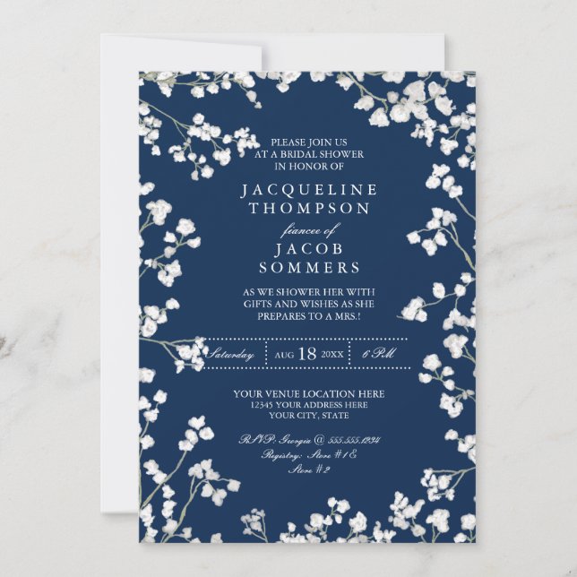 Bridal Shower Party Baby's Breath Flower Wreath Invitation (Front)