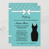 Bridal Shower Party Blue Black Dress Pearls Invite (Front/Back)