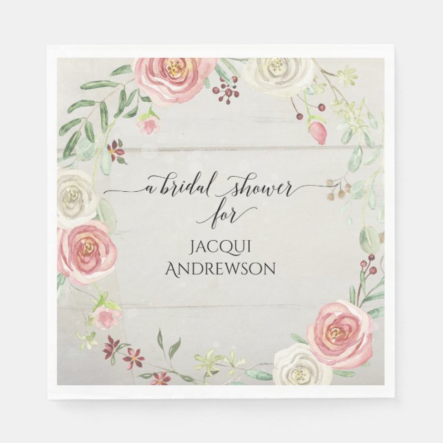 Bridal Shower Party | Blush Ivory Floral Rustic Napkins (Front)