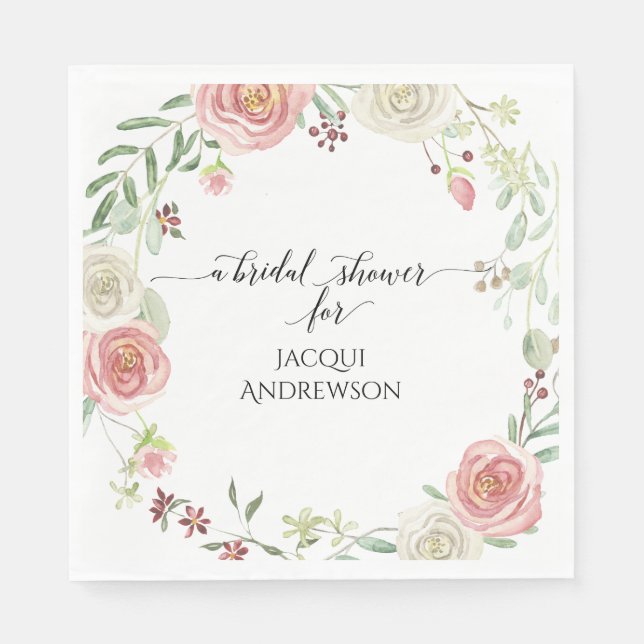 Bridal Shower Party | Blush Ivory Rose Floral Napkins (Front)