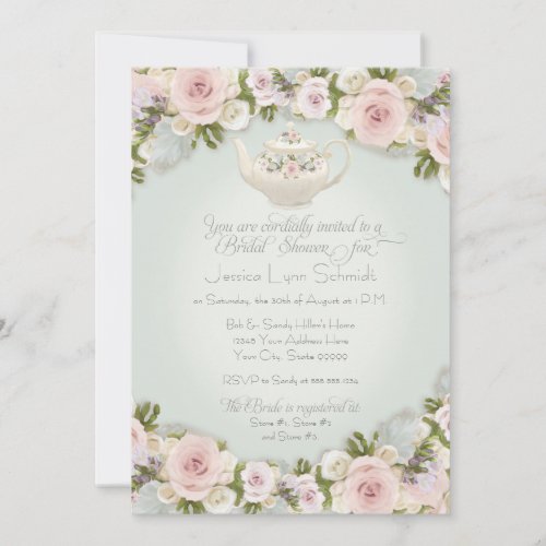 Bridal Shower Party Blush Rose Succulent Leaf Mint Invitation