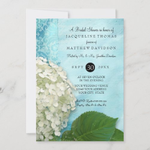 Bridal Shower Party Damask White Hydrangea Floral Invitation