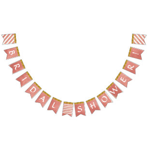 Bridal Shower Party Decor Coral Faux Gold Glitter Bunting Flags