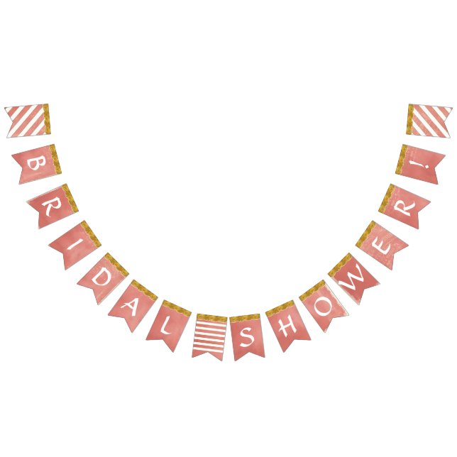Bridal Shower Party Decor Coral Faux Gold Glitter Bunting Flags (All)