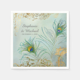 Bridal Shower Party Decor Elegant Peacock Feathers Napkins