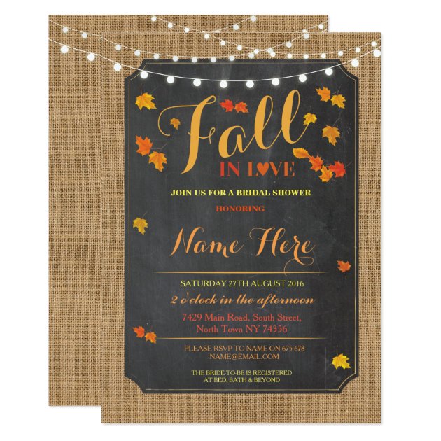 Bridal Shower Party Fall In Love Autumn Invite