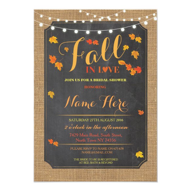 Bridal Shower Party Fall In Love Autumn Invite
