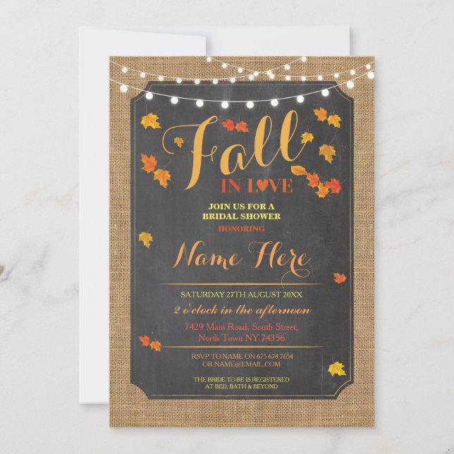 Bridal Shower Party Fall in Love Autumn Invite (Front)