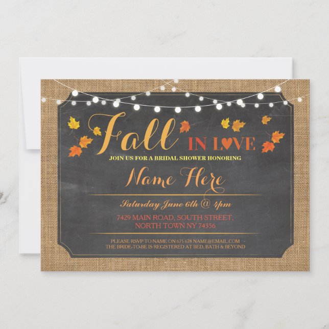 Bridal Shower Party Fall in Love leaves Invite (Front)