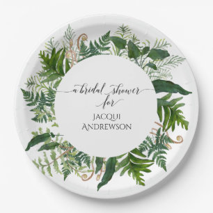 Bridal Shower Party Ferns   Emerald Forest Foliage Paper Plates