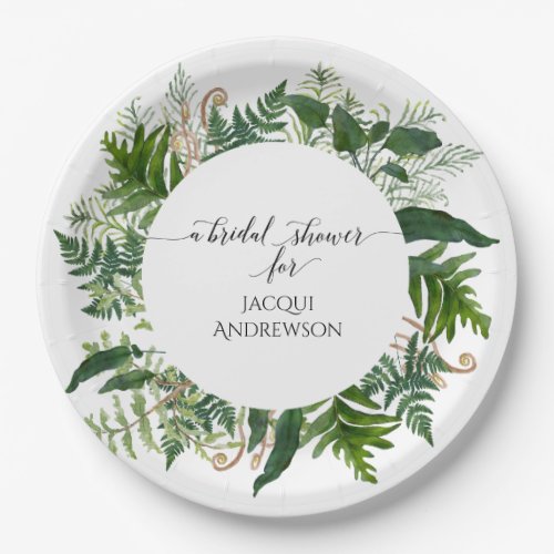 Bridal Shower Party Ferns  Emerald Forest Foliage Paper Plates