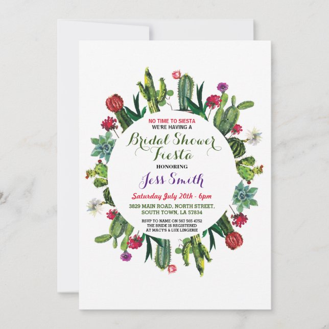 Bridal Shower Party Fiesta Cactus Mexican Invite (Front)