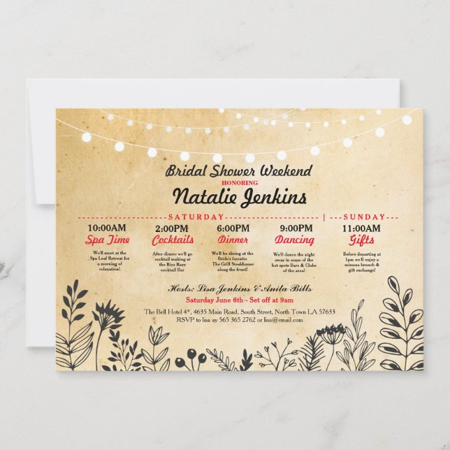 Bridal Shower Party Floral Itinerary Bachelorette Invitation (Front)