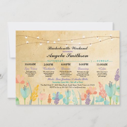 Bridal Shower Party Floral Itinerary Vintage Invitation