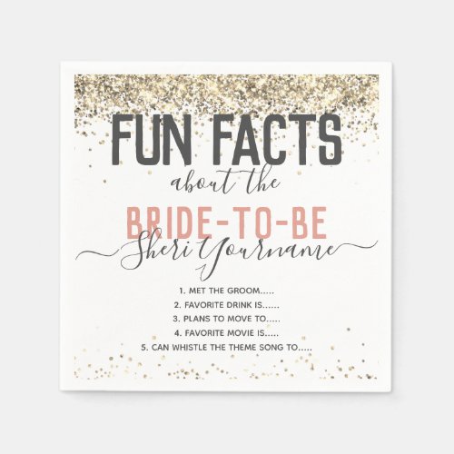 Bridal Shower Party Fun Facts Gold Glitter Girly N Napkins