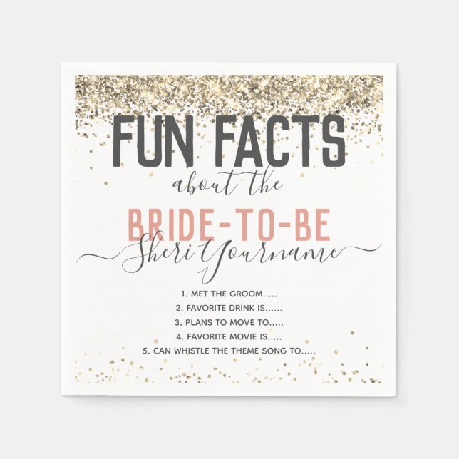 Bridal Shower Party Fun Facts Gold Glitter Girly N Napkins (Front)