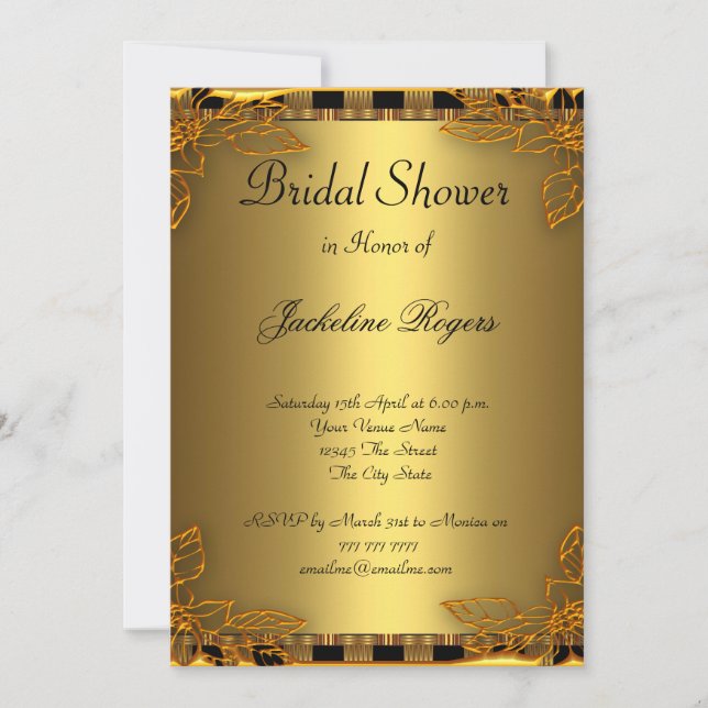 Bridal Shower Party Gold and Gold Frame Invitation (Front)
