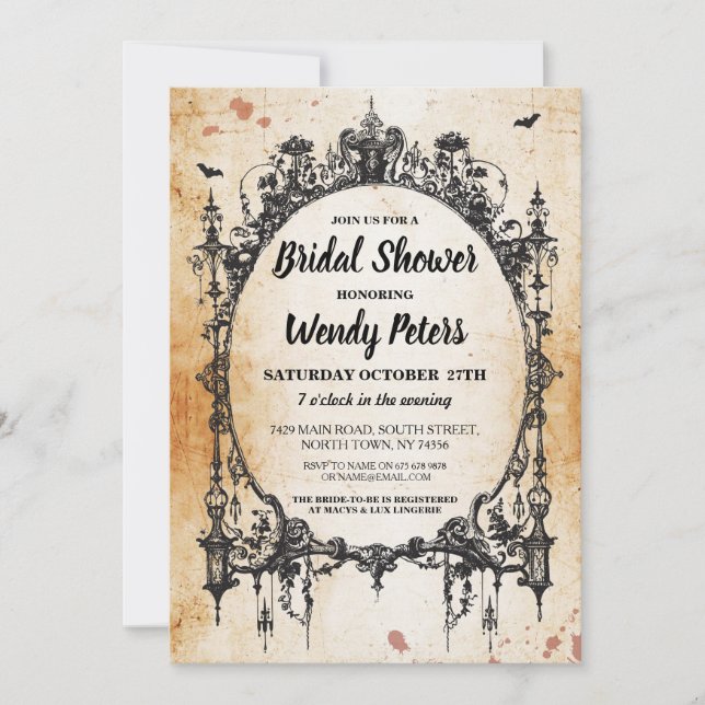 Bridal Shower Party Gothic Frame Halloween Invite (Front)