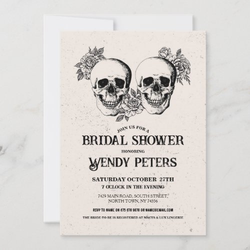 Bridal Shower Party Gothic Skull Halloween Invite