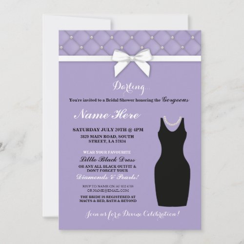 Bridal Shower Party Lilac Black Dress Pearl Invite