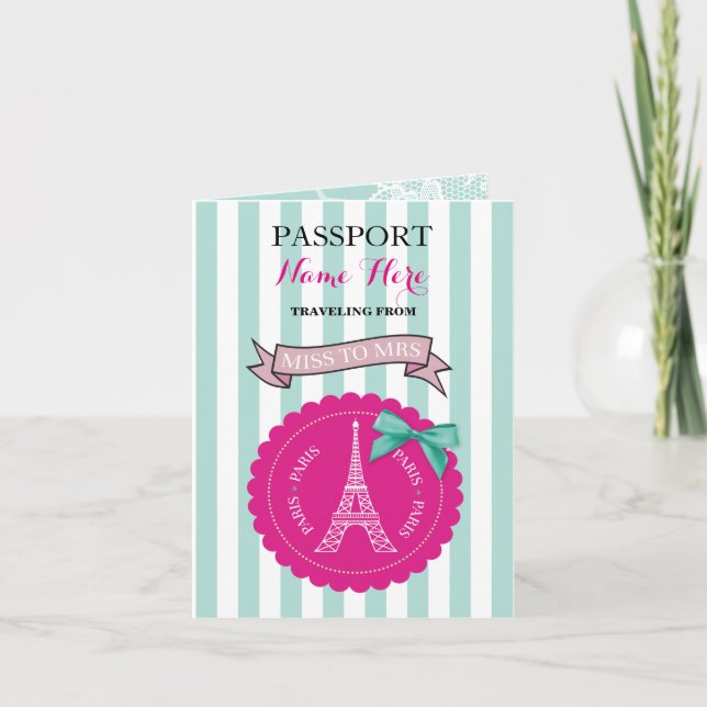 Bridal Shower Party Passport Pink Mint Invite (Front)