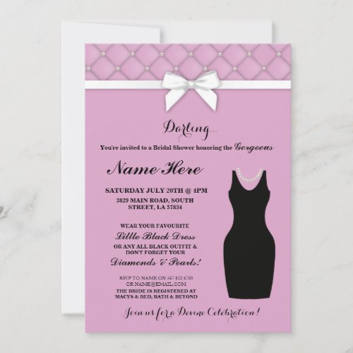 Bridal Shower Party Pink Black Dress Pearls Invite