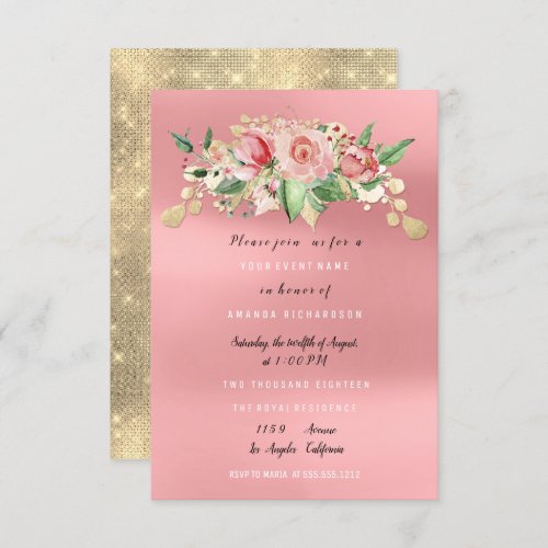 Bridal Shower Party Pink Painted Flower Watercolor Invitation