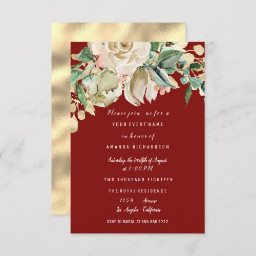 Bridal Shower Party Rose Painted Floral Burgundy Invitation