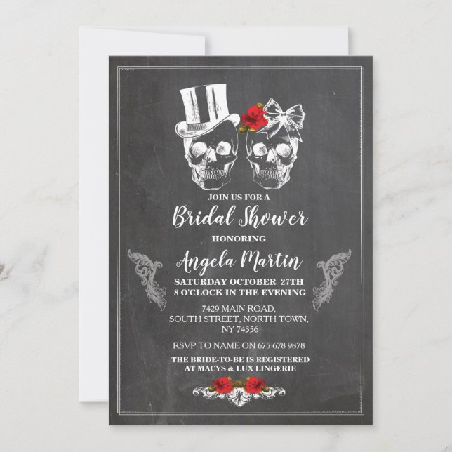 Bridal Shower Party Rose Skull Halloween Invite (Front)