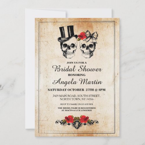 Bridal Shower Party Rose Skull Halloween Invite