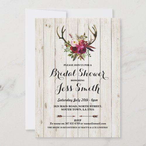 Bridal Shower Party Rustic Antler Floral Invite