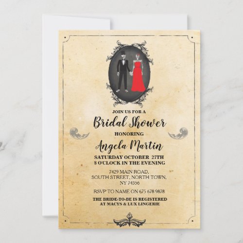 Bridal Shower Party Skull Skeletons Halloween Goth Invitation