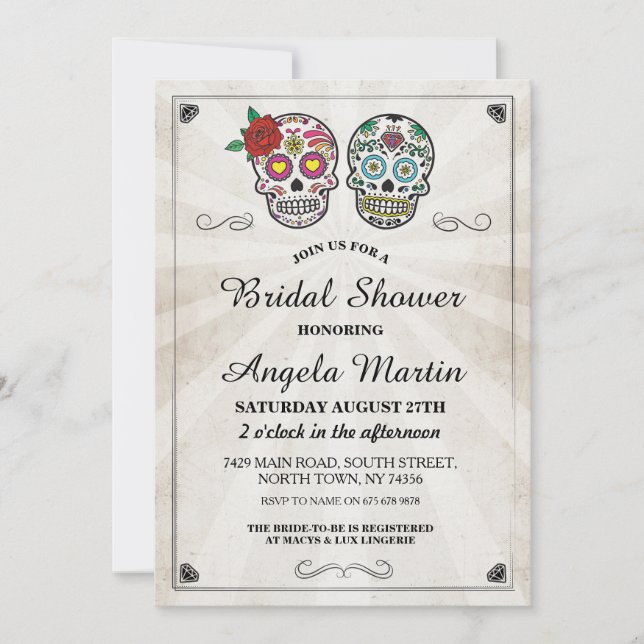 Bridal Shower Party Sugar Skull Cream Invite (Front)