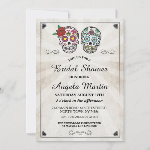 Bridal Shower Party Sugar Skull Cream Invite