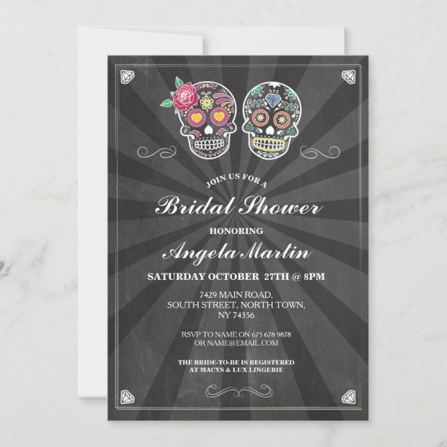 Bridal Shower Party Sugar Skull Halloween Invite (Front)