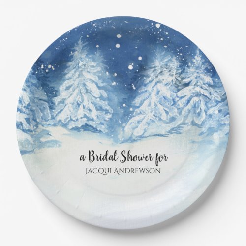 Bridal Shower Party  Wild Forest Snowfall Trees Paper Plates