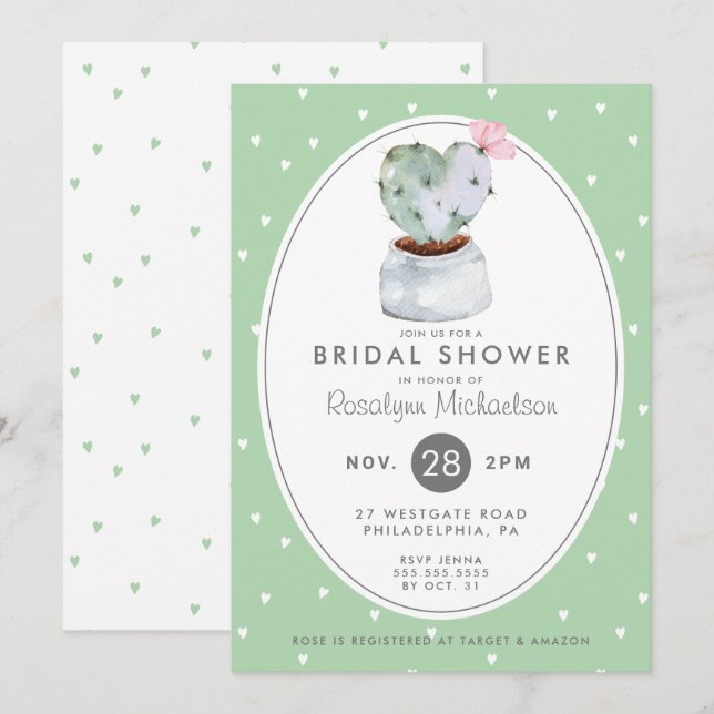 BRIDAL SHOWER | Pastel Watercolor Cactus Invitation (Front/Back)