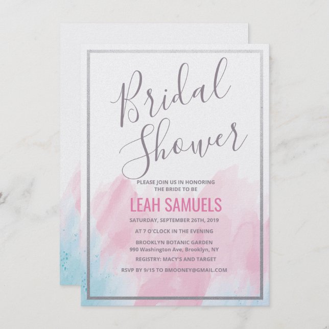 Bridal Shower Pastel Watercolor Invitation (Front/Back)