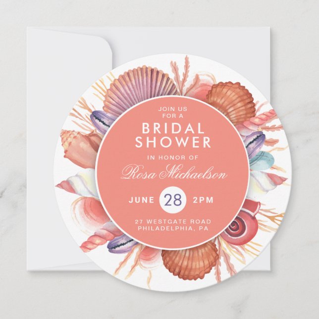 BRIDAL SHOWER | Pastel Watercolor Seashells Invitation (Front)