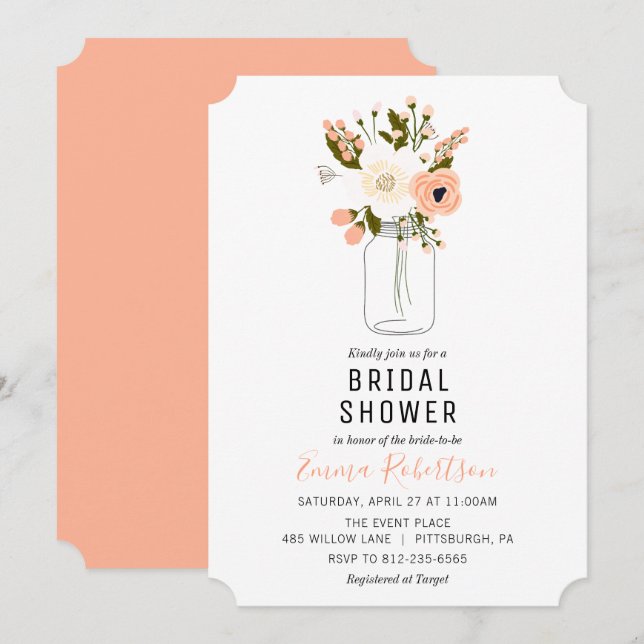 Bridal Shower Peach Bouquet Shower invitation (Front/Back)